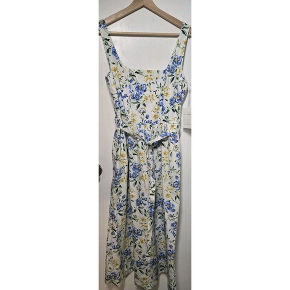 Free Assembly Dresses & Skirts - New With Tags Women's Free Assembly Yellow Blue Floral Midi Belted Dress Size XS